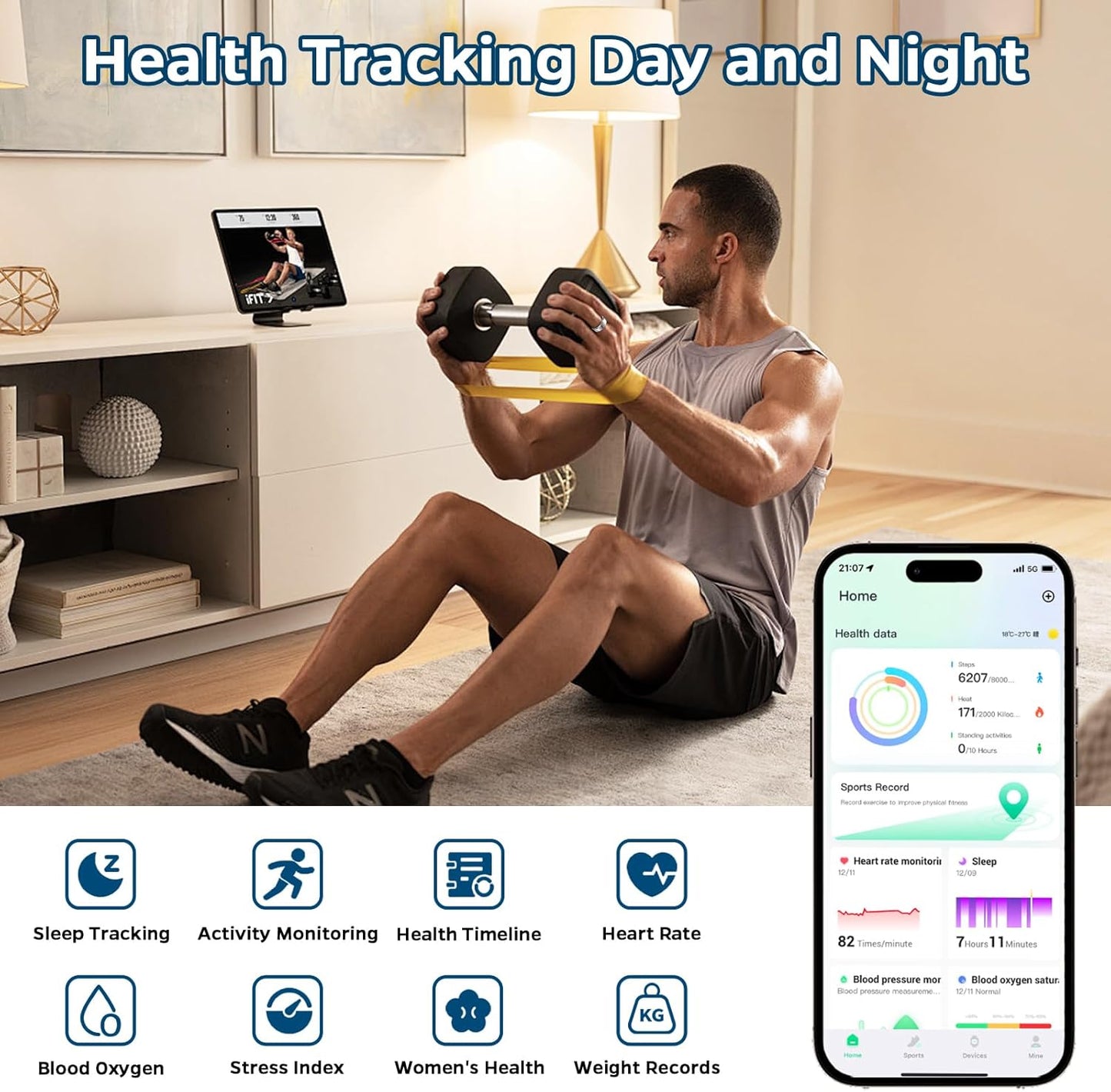 Smart Ring Health Tracker, Sleep Tracker Ring with Heart Rate, Waterproof Fitness Ring for Activity Monitoring/Steps/Distance/Calories, Air Gestures,Up to 7-Day Battery, for Ios and Android (Black,#9)